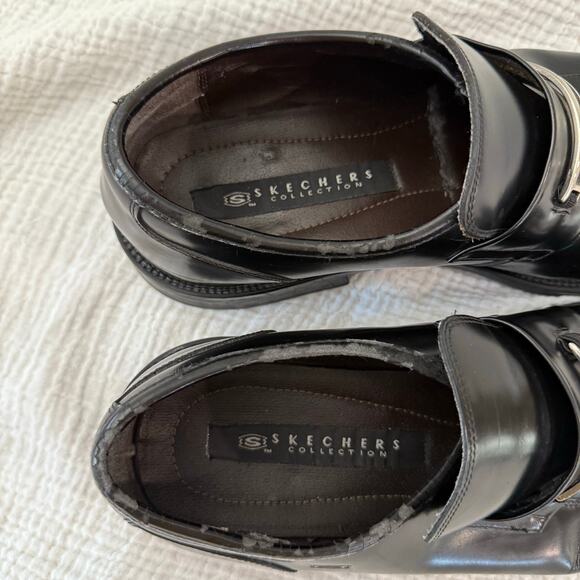 Skechers Slip On Loafer Size 13 Black Leather Silver Metal Rubber Sole - Picture 11 of 13